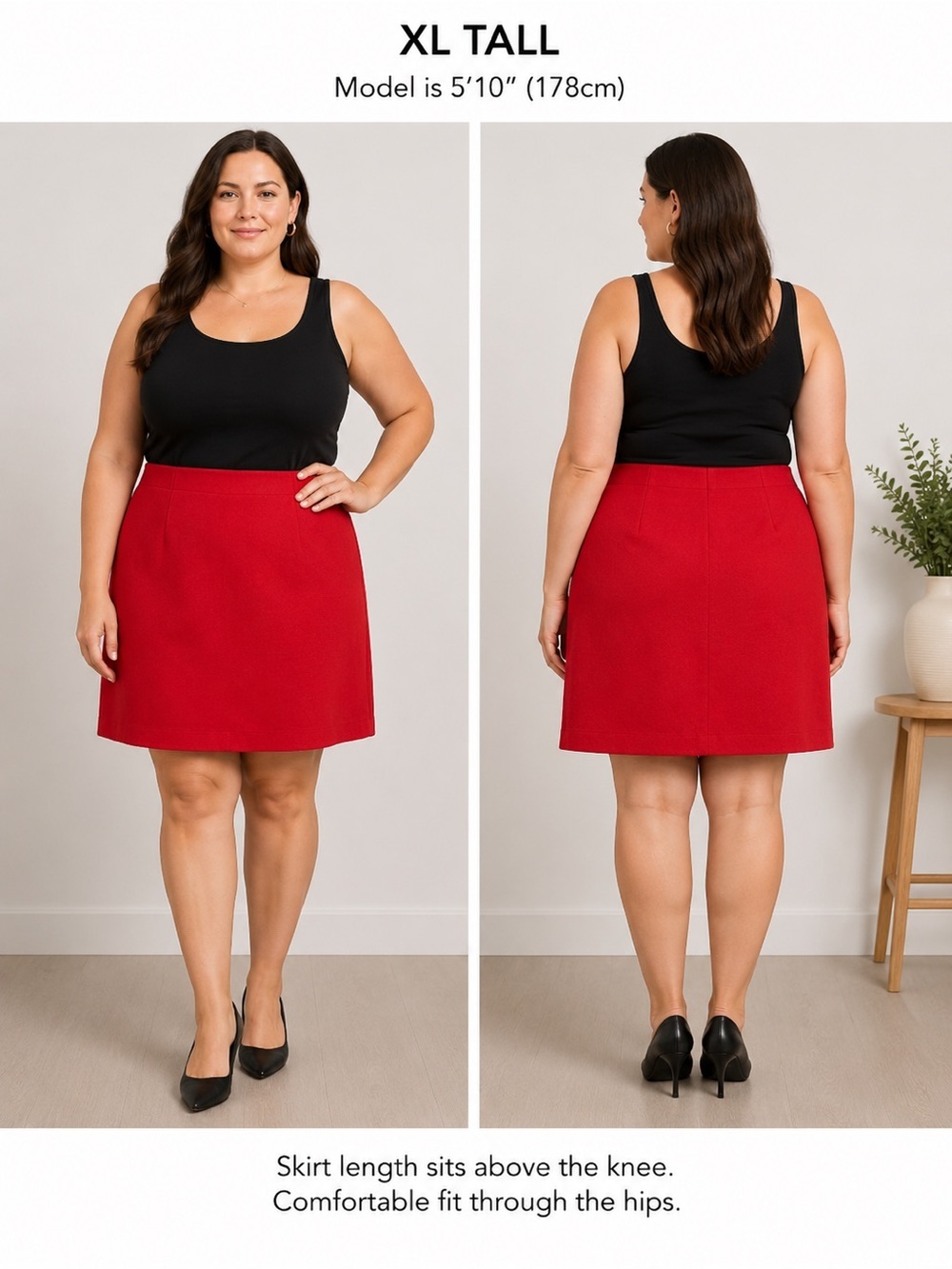 J. Jill Red Pull On Stretch Knee Length Skirt XL Tall